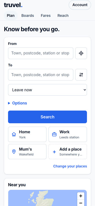 Home, Work, a favourite, and Add a place