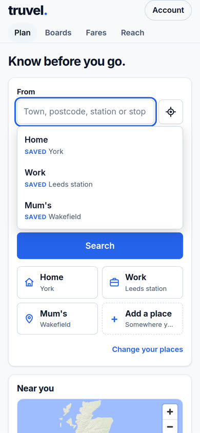 Tap From to pick a saved place