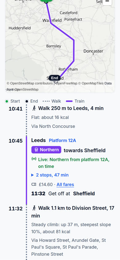 Every step, with live times